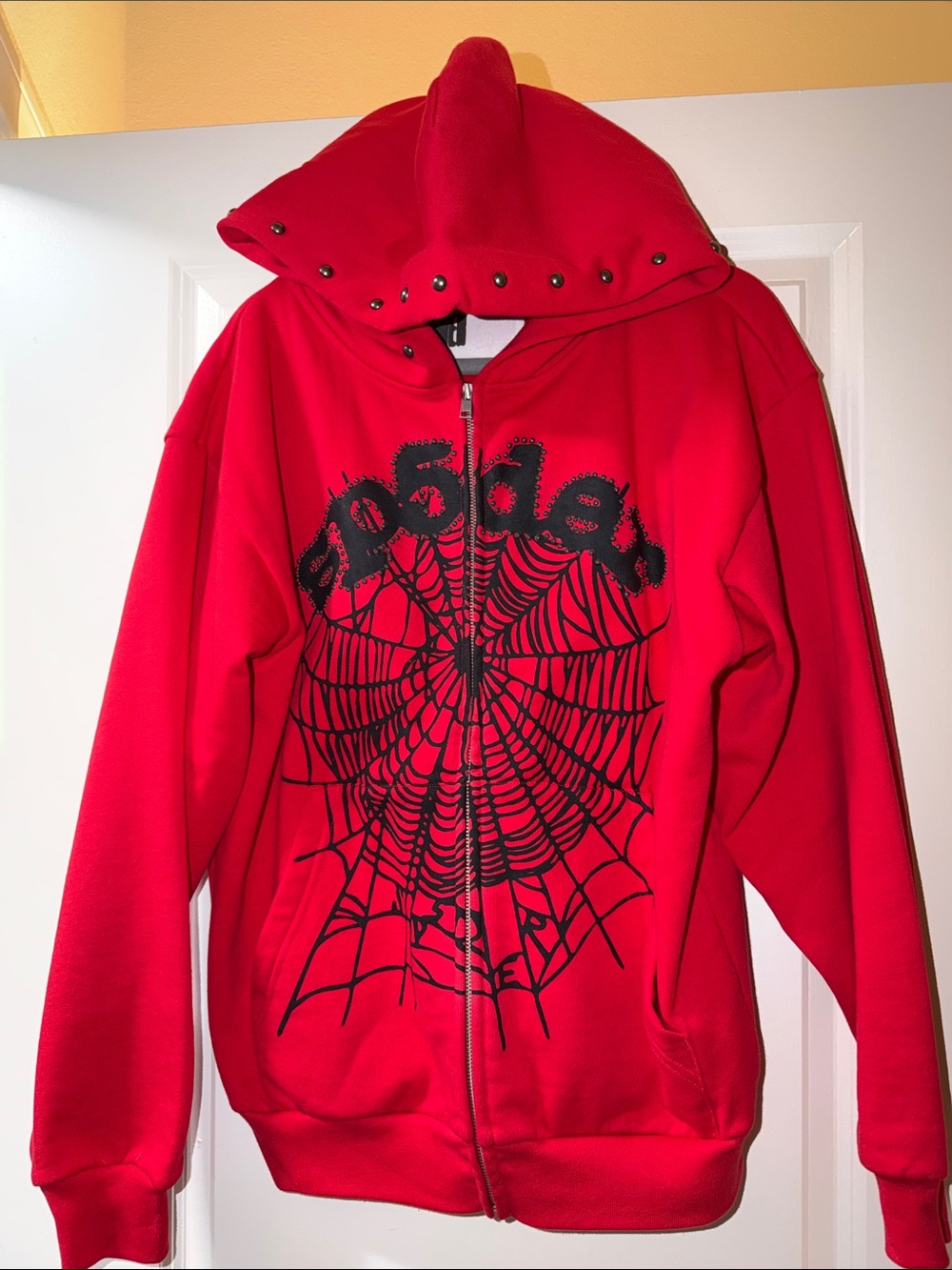 SP5DER RED MEDIUM MEN OG WEB STUDDED ZIP HOODIE